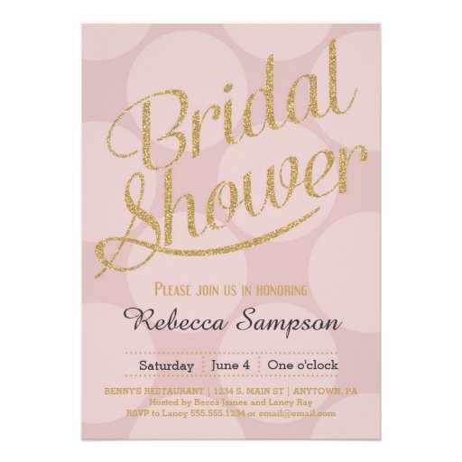 Gold Glitter Pink Blush Bridal Shower Invitations