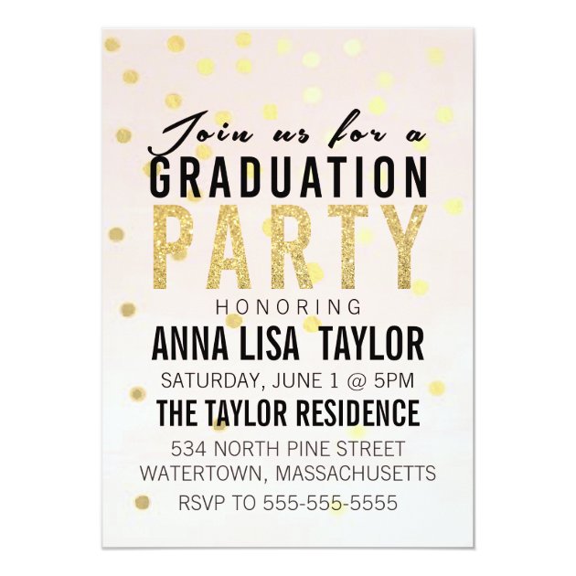Gold Glitter Polka Dot Graduation Party Invitation (front side)