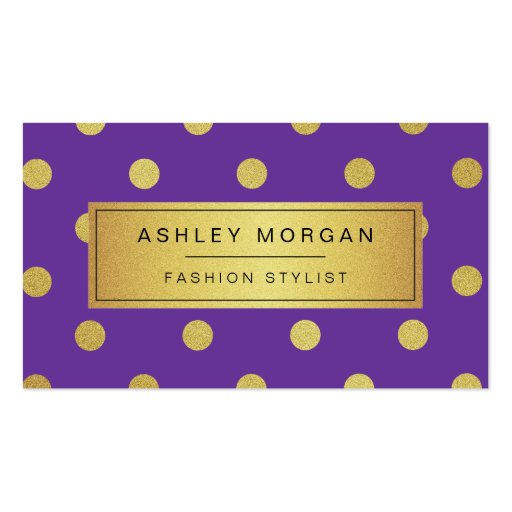 Gold Glitter Polka Dots - Girly Lavender Purple Business Card (front side)