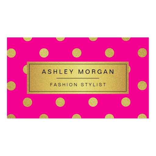 Gold Glitter Polka Dots - Stylish Beauty Pink Business Card Templates (front side)
