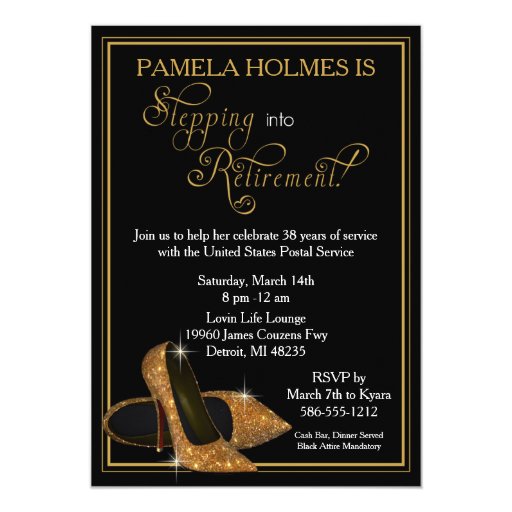 gold glitter shoes retirement party card zazzle retirement party card
