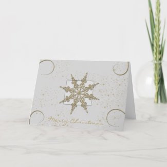 Gold Glitter Snowflake on Winter White Background card