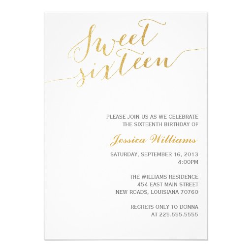 Gold Glitter Sweet Sixteen Custom Announcement