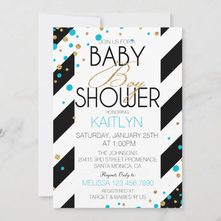 Gold Glitter Turquoise Sprinkles Baby Shower Invitation Zazzle