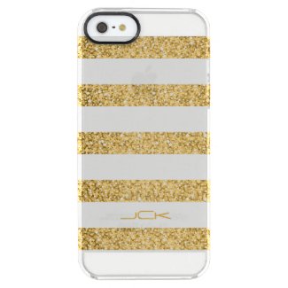 Gold Glitter White Stripes Pattern Monogram Uncommon Clearly™ Deflector iPhone 5 Case