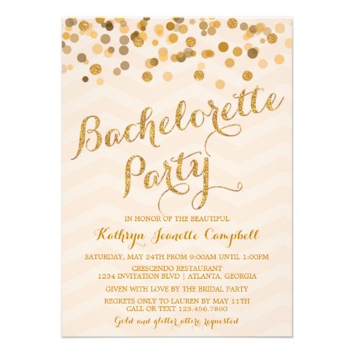 Gold Glittering Confetti Bachelorette Party Invite (front side)