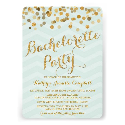 Gold Glittering Confetti Bachelorette Party Invite (front side)