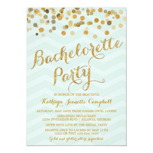 Gold Glittering Confetti Bachelorette Party Invite