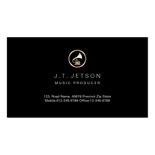 Gold Gramophone Icon Music Producer Business Card (front side)