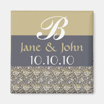 Gold & Gray Damask Save the Date Magnet