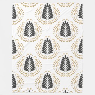 Gold & Gray Stylized Damasks Pattern Fleece Blanket