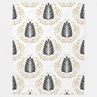 Gold & Gray Stylized Damasks Pattern Fleece Blanket