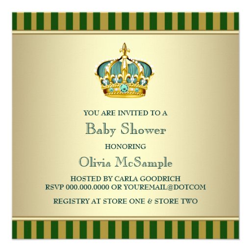 Gold Green Crown Prince Baby Boy Shower Announcements