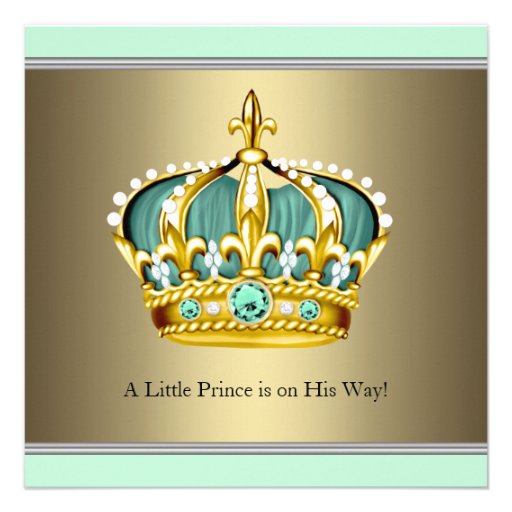 Gold Green Crown Prince Baby Boy Shower Custom Invitation