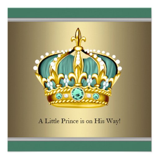 Gold Green Crown Prince Baby Boy Shower Announcements
