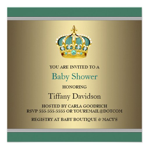 Gold Green Crown Prince Baby Boy Shower Announcements