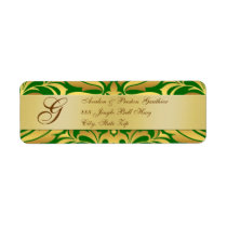 Gold & Green Damask Christmas Address Labels