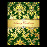 Gold Green Damask Christmas  Photocard template invitations