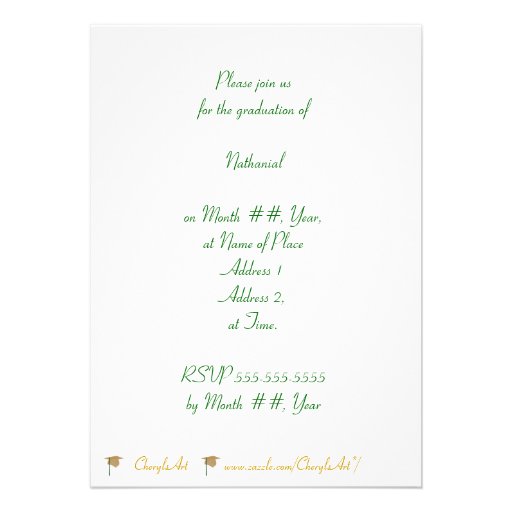 Gold & Green Graduation Cap and Tassel Invitations