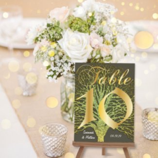 Gold Green Grey Damask Tree Table Number Post Cards