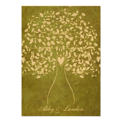 Gold Green Marbled Tree Wedding Invitation