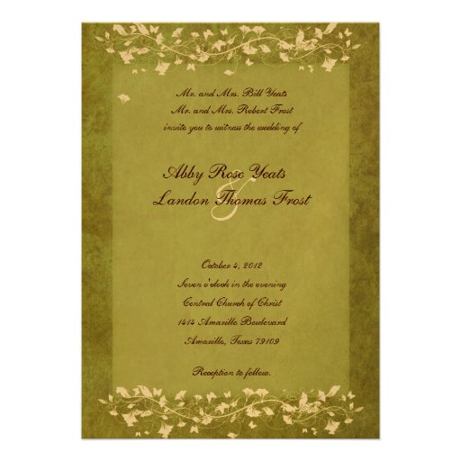 Gold Green Marbled Tree Wedding Invitation