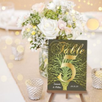 Gold Green Swirly Tree Table Number 5