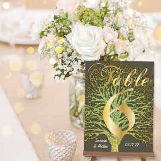 Gold Green Swirly Tree Table Number 6