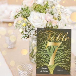 Gold Green Swirly Tree Table Number 7