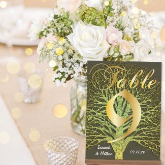 Gold Green Swirly Tree Table Number 9