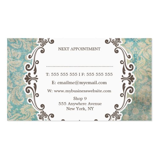 GOLD Grunge Damask Hair Stylist Appointment Cards Business Cards (back side)