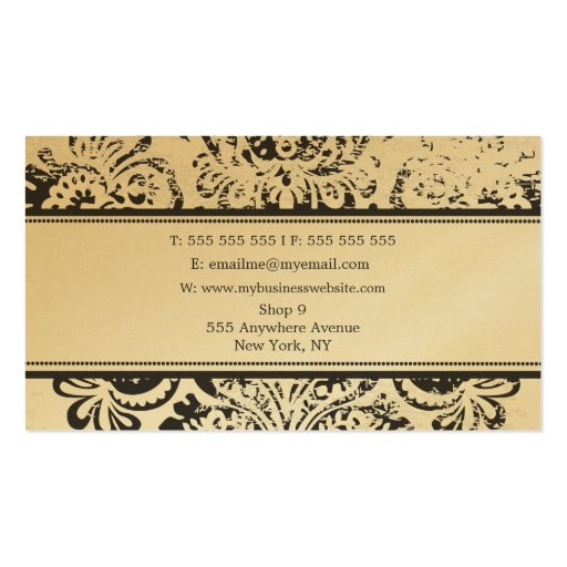 GOLD Grunge Damask Make Up Artist Business Card (back side)