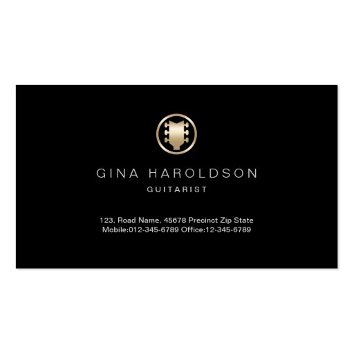 Gold Guitar Headstock Icon Guitarist Business Card