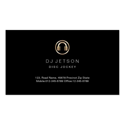 Gold Headphones Icon Disc Jockey Business Card (front side)