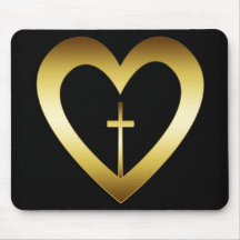 GOLD HEART AND CROSS MOUSEPADS