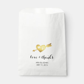 Gold Heart & Arrow Monogram Wedding Favor Bags