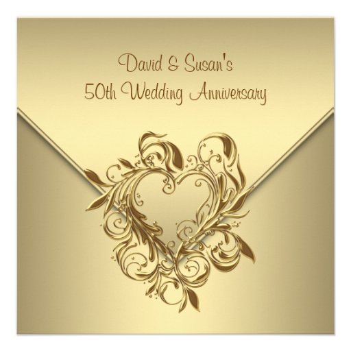 Gold Heart Elegant Gold 50th Wedding Anniversary Personalized Invites