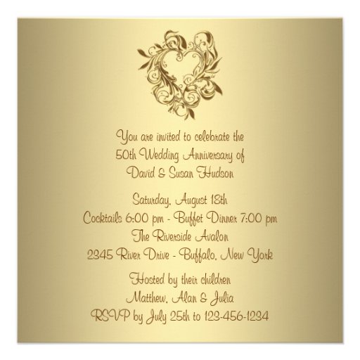 Gold Heart Elegant Gold 50th Wedding Anniversary Personalized Invites