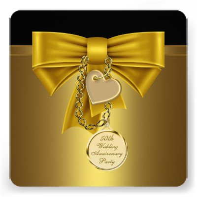Gold Heart Gold 50th Wedding Anniversary Party Custom Invites