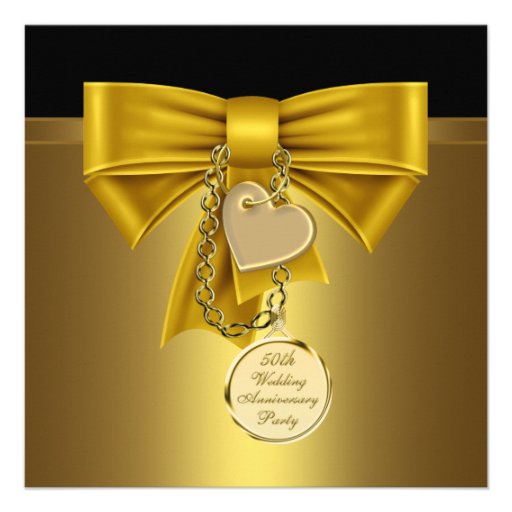 Gold Heart Gold 50th Wedding Anniversary Party Custom Invites