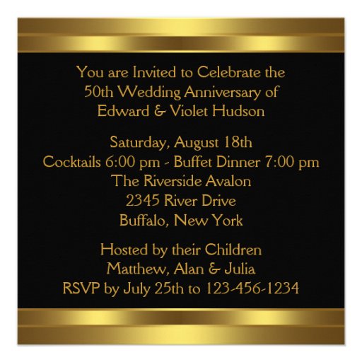 Gold Heart Gold 50th Wedding Anniversary Party Custom Invites