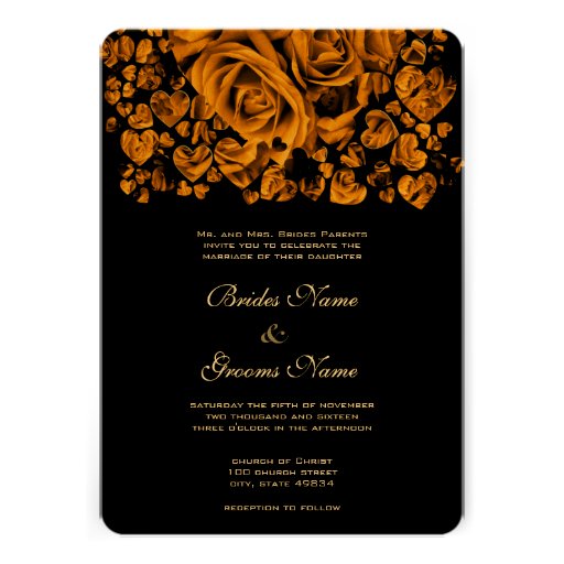 Gold Heart Roses Wedding Invitation