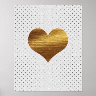 Gold Heart With Black and White Polka Dots Print