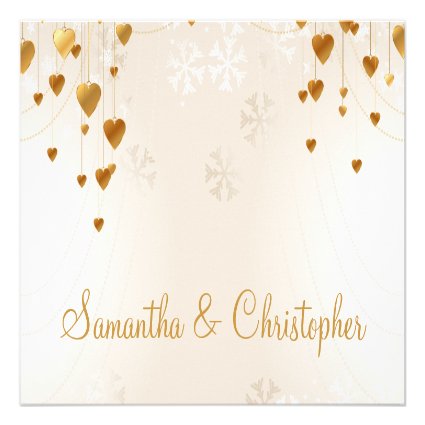 Gold Hearts and Snowflakes Wedding Personalized Invite
