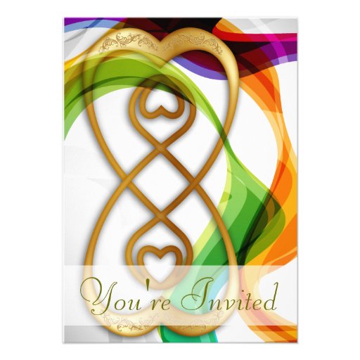Gold Hearts Double Infinity & Rainbow Ribbons - 1 Invite