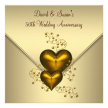 Gold Hearts Elegant Gold 50th Wedding Anniversary Personalized Invite