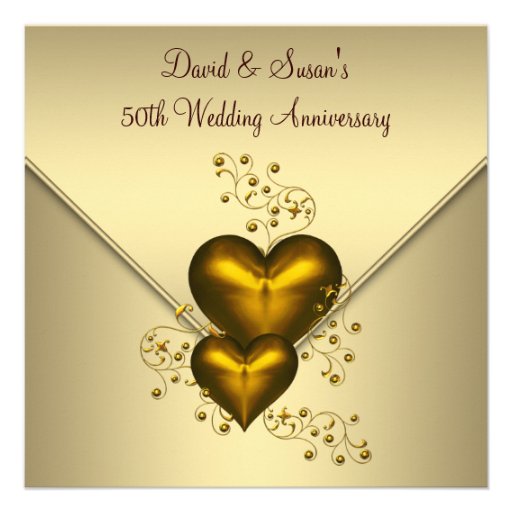 Gold Hearts Elegant Gold 50th Wedding Anniversary Personalized Invite (front side)