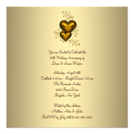 Gold Hearts Elegant Gold 50th Wedding Anniversary Personalized Invite