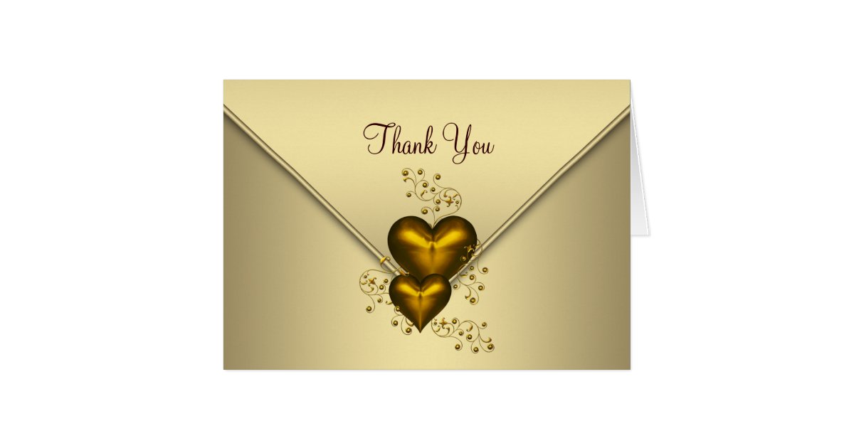 Gold Hearts Gold Thank You Cards | Zazzle