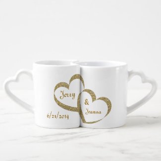 Gold Hearts Newlywed Mug Set Lovers Mug